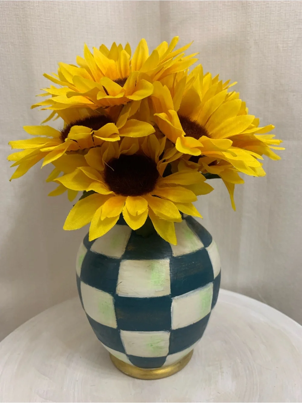 Royal Check Vase Hand Painted Inspired by Vintage  Mackenzie Childs